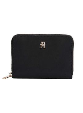Carteira Tommy Hilfiger Icon de nylon preto para mulher.