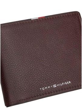 Carteira de couro dobrável Tommy Hilfiger Corporate com bolsa marrom para homem.