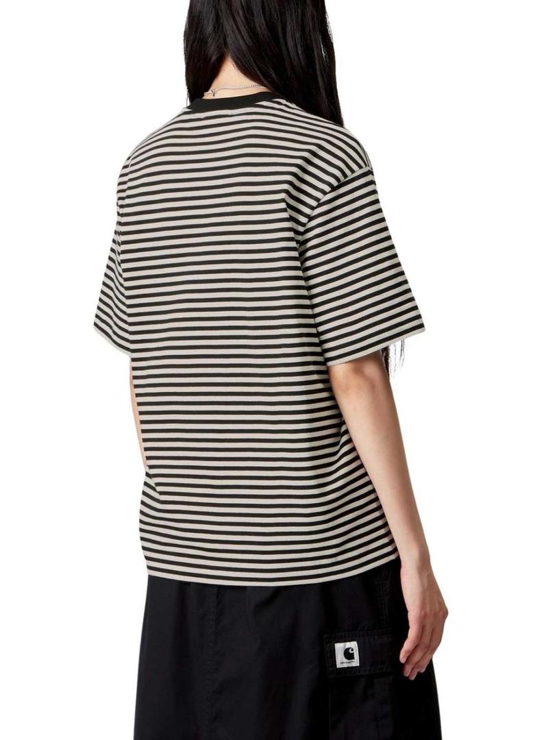 Camiseta Carhartt Verner listras rosa e preto para mulher.