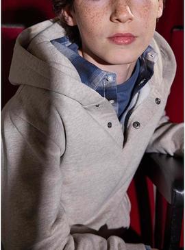 Moletom Mayoral com capuz e abertura com botões bege para menino.