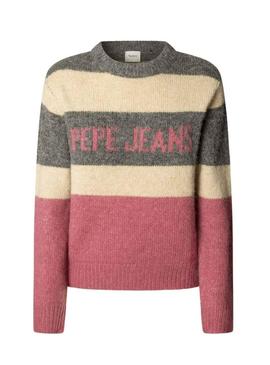 Camiseta Pepe Jeans Carlis listrada em cores block para mulher.