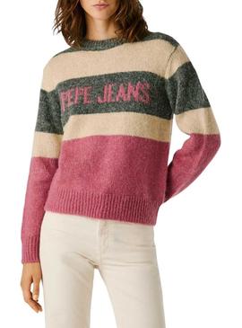 Camiseta Pepe Jeans Carlis listrada em cores block para mulher.