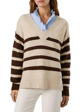 Camisola Pepe Jeans Cecil com decote em V e estampa de listras para mulher