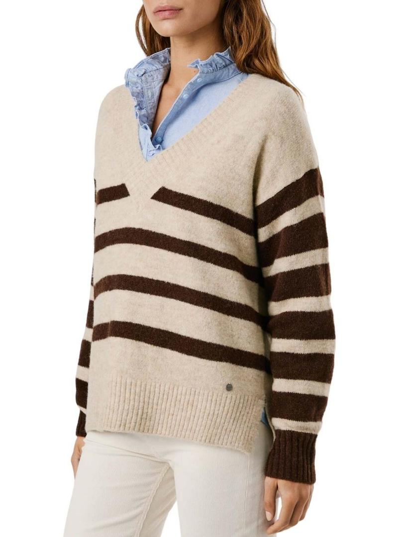 Camisola Pepe Jeans Cecil com decote em V e estampa de listras para mulher