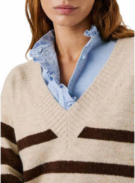 Camisola Pepe Jeans Cecil com decote em V e estampa de listras para mulher