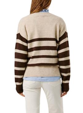 Camisola Pepe Jeans Cecil com decote em V e estampa de listras para mulher