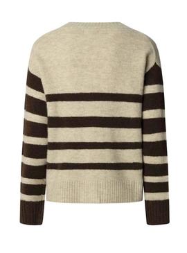 Camisola Pepe Jeans Cecil com decote em V e estampa de listras para mulher