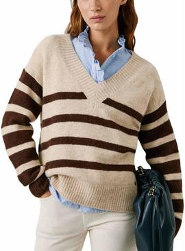 Camisola Pepe Jeans Cecil com decote em V e estampa de listras para mulher