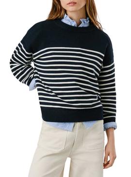 Devolve-me apenas a tradução para português disto: Jersey Pepe Jeans Carlina listrado azul marinho para mulher.