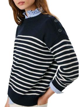 Devolve-me apenas a tradução para português disto: Jersey Pepe Jeans Carlina listrado azul marinho para mulher.