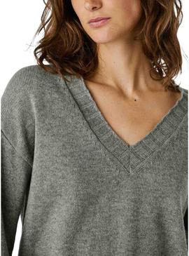 Camisola Pepe Jeans Cherice com decote em V cinza para mulher.