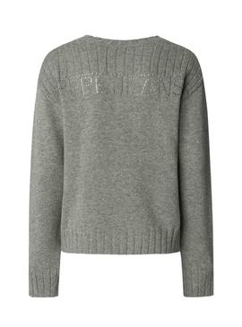 Camisola Pepe Jeans Cherice com decote em V cinza para mulher.