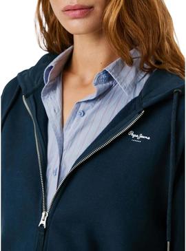 Moletom Pepe Jeans Babi com capuz e zíper marinho para mulher
