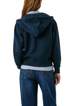 Moletom Pepe Jeans Babi com capuz e zíper marinho para mulher