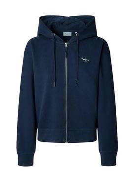 Moletom Pepe Jeans Babi com capuz e zíper marinho para mulher