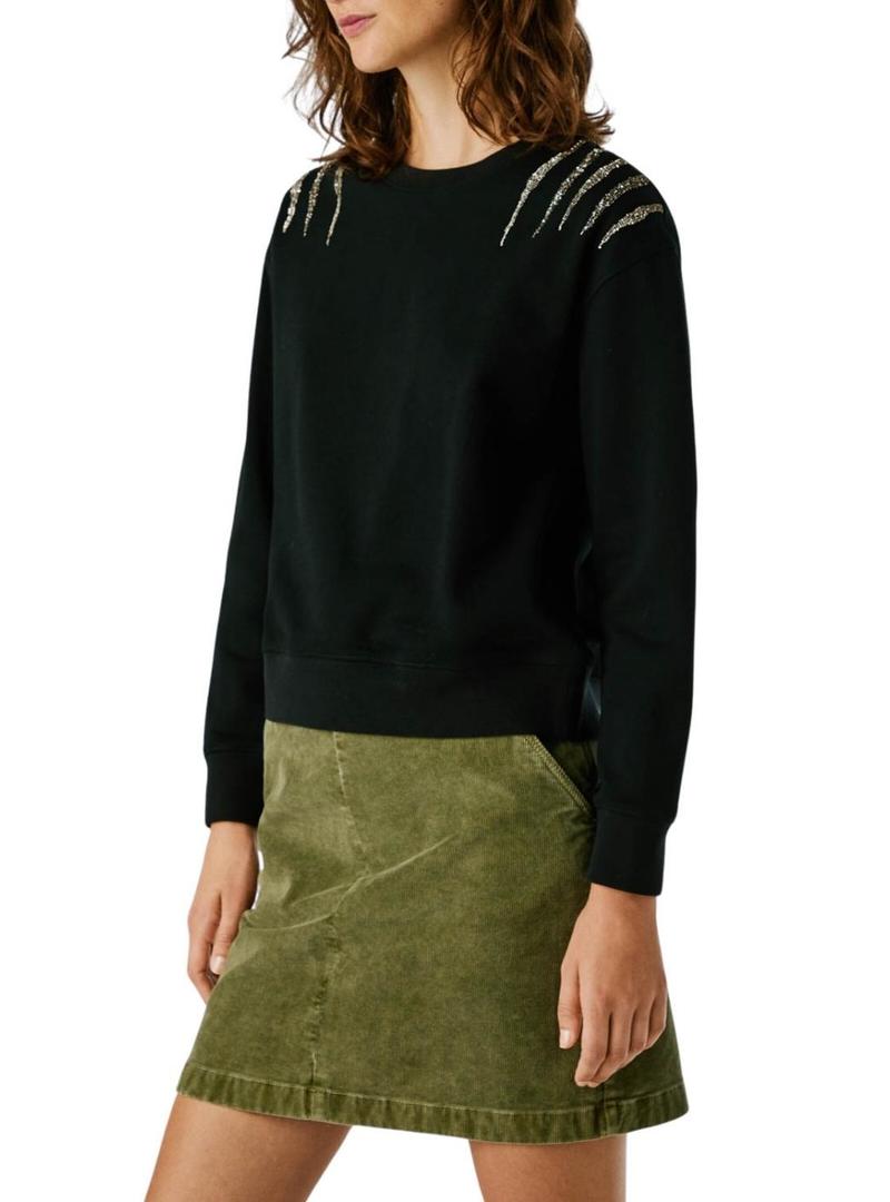 Moletom Pepe Jeans Barny com pedrarias preto para mulher.