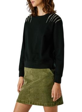 Moletom Pepe Jeans Barny com pedrarias preto para mulher.