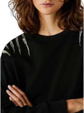 Moletom Pepe Jeans Barny com pedrarias preto para mulher.