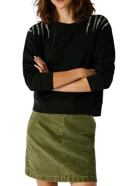 Moletom Pepe Jeans Barny com pedrarias preto para mulher.