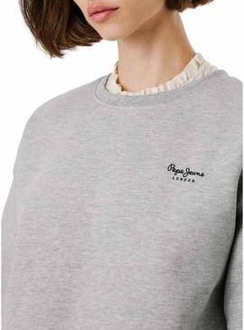 Moletom Pepe Jeans Babi cinza com gola redonda para mulher