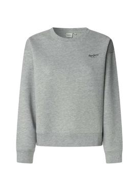 Moletom Pepe Jeans Babi cinza com gola redonda para mulher