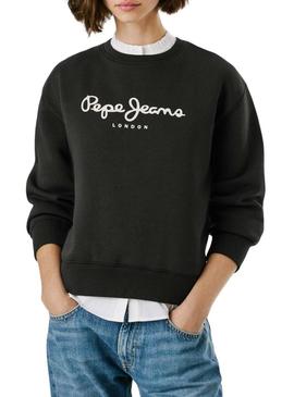 Suéter Pepe Jeans Baddy de cuello redondo preto para mulher.