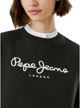Suéter Pepe Jeans Baddy de cuello redondo preto para mulher.