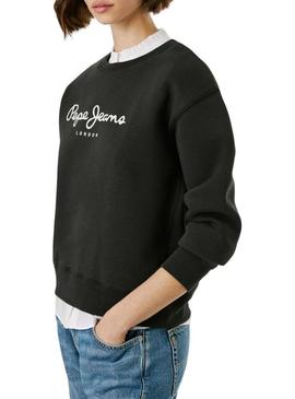 Suéter Pepe Jeans Baddy de cuello redondo preto para mulher.