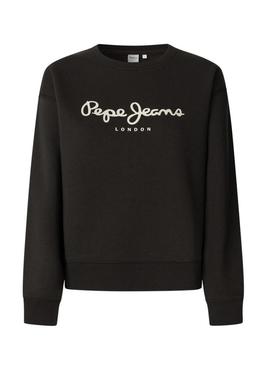 Suéter Pepe Jeans Baddy de cuello redondo preto para mulher.
