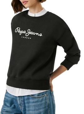 Suéter Pepe Jeans Baddy de cuello redondo preto para mulher.