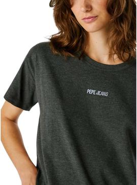 Camiseta Pepe Jeans Bemma logo strass cinza para mulher.