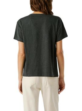 Camiseta Pepe Jeans Bemma logo strass cinza para mulher.