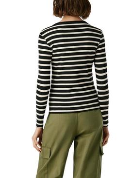 Camiseta Pepe Jeans Bani em listras de malha canelada preta para mulher.