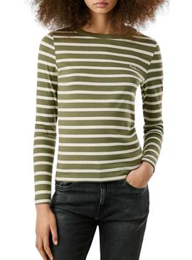 Camisa Pepe Jeans Bani listrada verde de canalé para mulher.