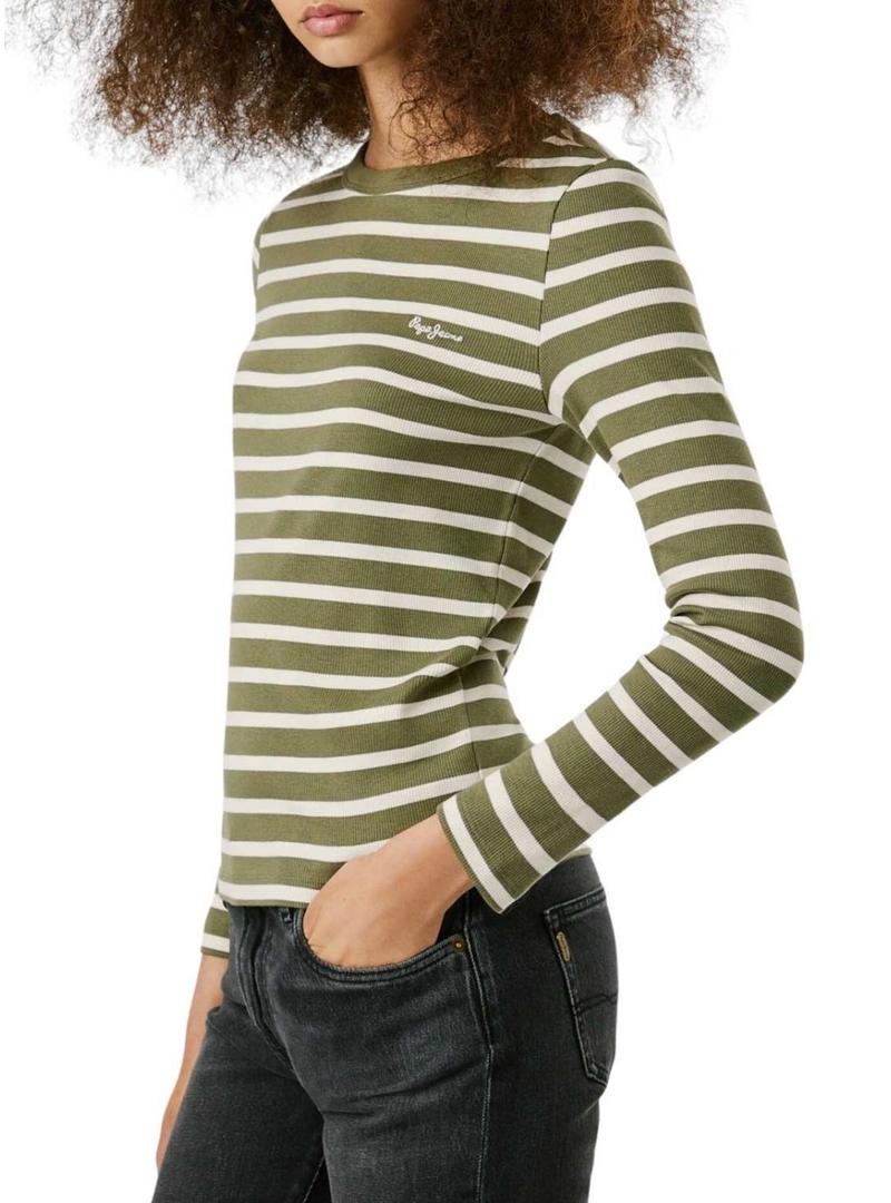 Camisa Pepe Jeans Bani listrada verde de canalé para mulher.