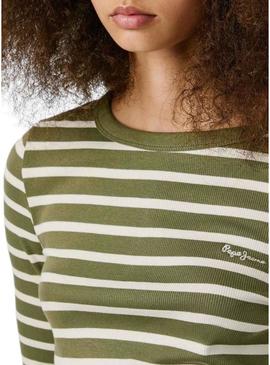 Camisa Pepe Jeans Bani listrada verde de canalé para mulher.