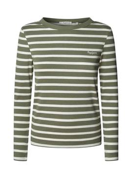 Camisa Pepe Jeans Bani listrada verde de canalé para mulher.