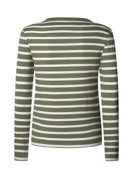 Camisa Pepe Jeans Bani listrada verde de canalé para mulher.