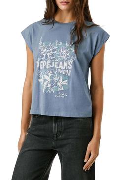 Camiseta Pepe Jeans Bernice azul para mulher.