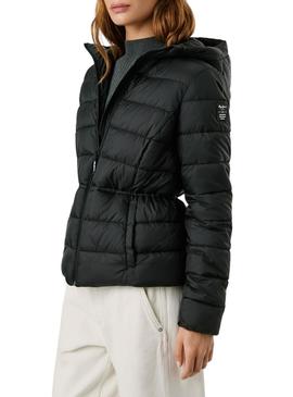 Casaco de penas Pepe Jeans Sally longo preto para mulher.