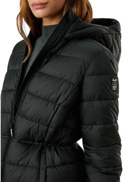 Casaco de penas Pepe Jeans Sally longo preto para mulher.