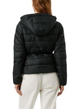 Casaco de penas Pepe Jeans Sally longo preto para mulher.