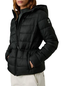 Casaco de penas Pepe Jeans Sally longo preto para mulher.