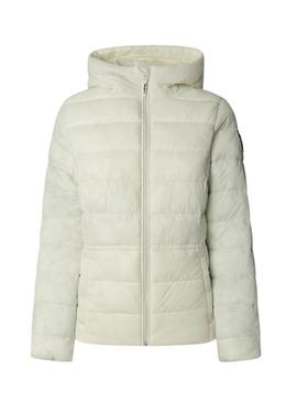 Casaco de penas Pepe Jeans Sally curto branco para mulher