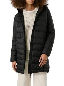 Casaco de penas Pepe Jeans Sally preto longo para mulher