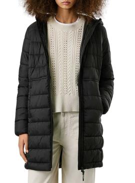 Casaco de penas Pepe Jeans Sally preto longo para mulher