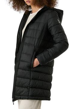 Casaco de penas Pepe Jeans Sally preto longo para mulher