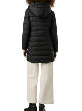 Casaco de penas Pepe Jeans Sally preto longo para mulher