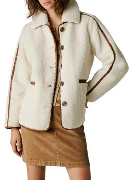 Jaqueta Pepe Jeans de pele de carneiro Truth bege para mulher