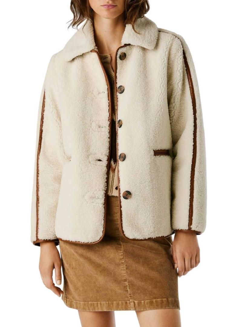 Jaqueta Pepe Jeans de pele de carneiro Truth bege para mulher